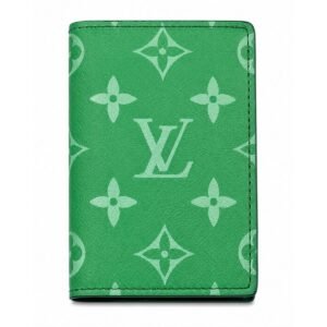 Luxury Monogram Canvas Pocket Organizer Card Holder Wallet - Emerald Green