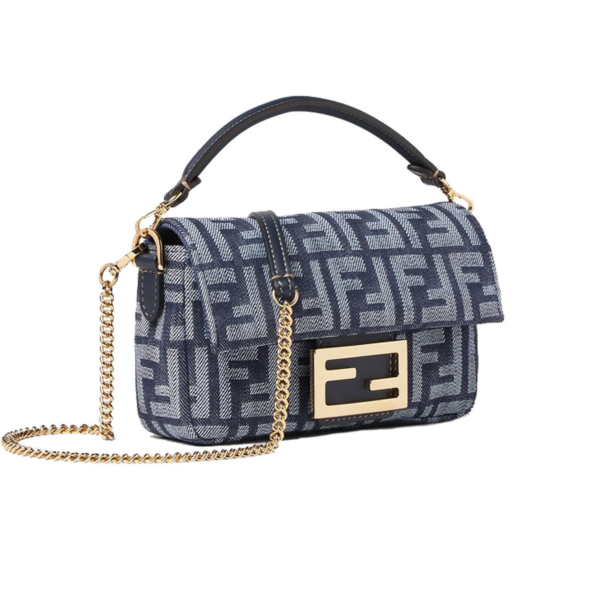 FENDI Baguette FF Monogram Shoulder Bag – Blue Denim - Image 3