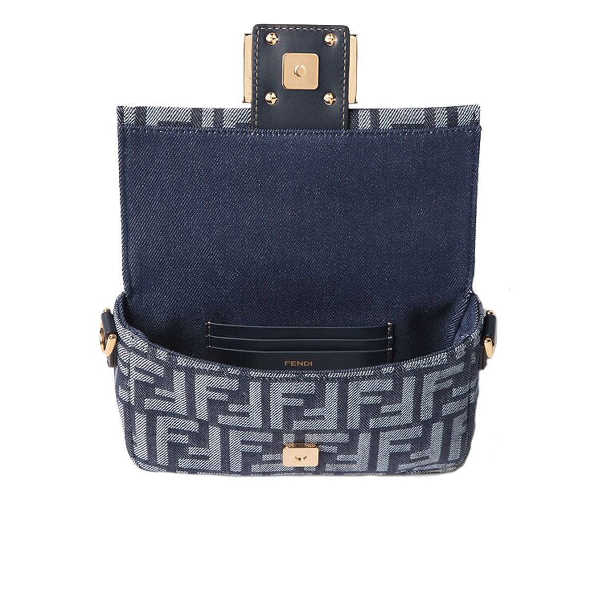 FENDI Baguette FF Monogram Shoulder Bag – Blue Denim - Image 4