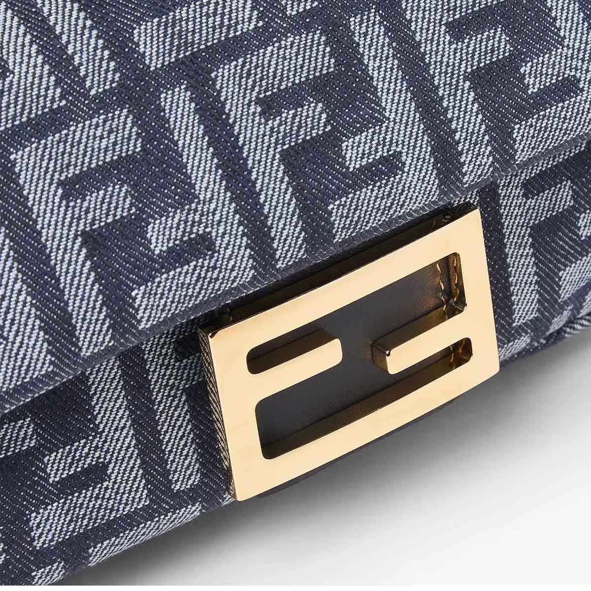 FENDI Baguette FF Monogram Shoulder Bag – Blue Denim - Image 5
