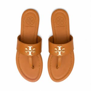 Tory Burch Tan Leather Double T Thong Sandals