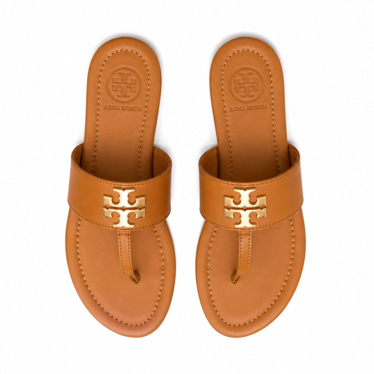 Tory Burch Tan Leather Double T Thong Sandals