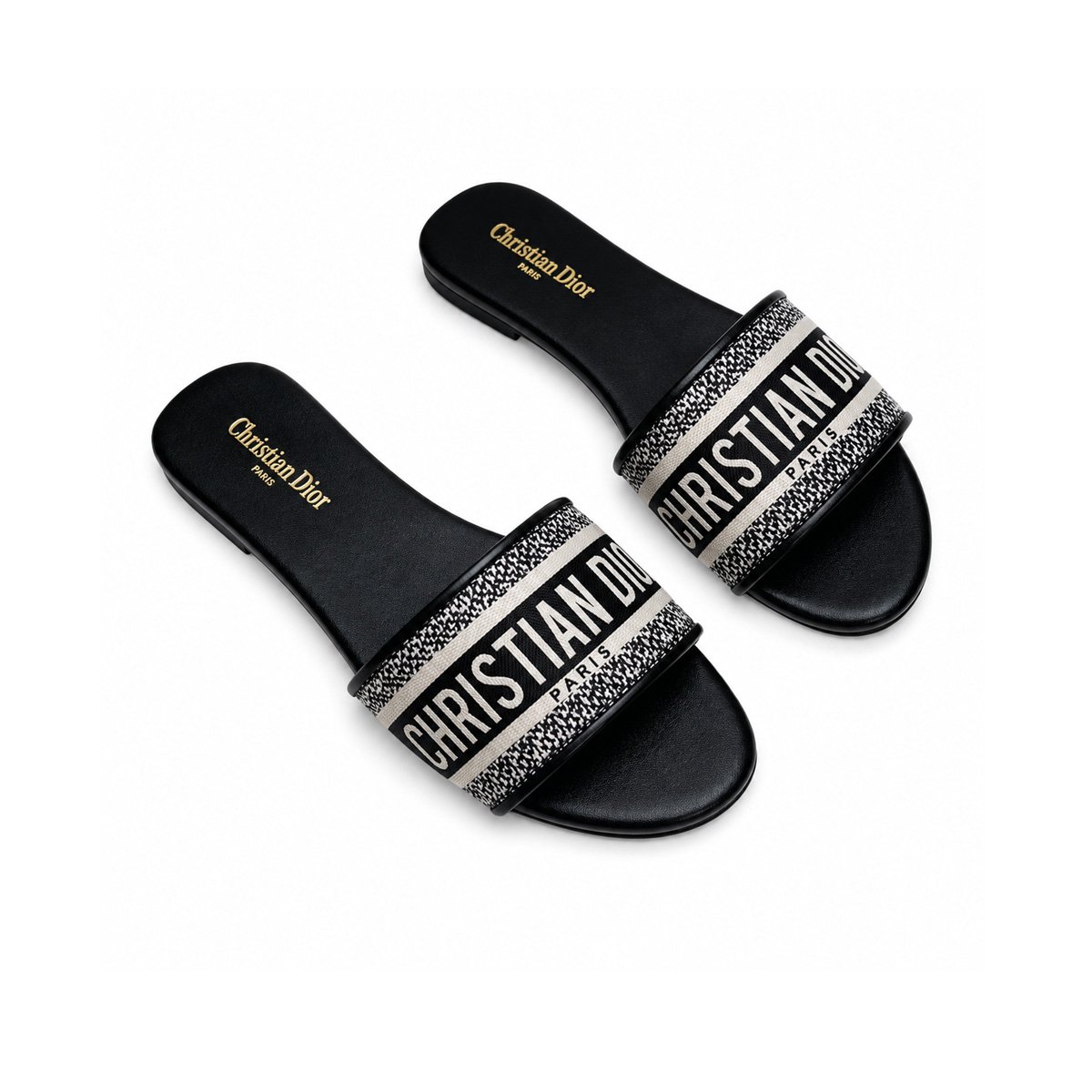 Dior Dway Embroidered Canvas Flat Slides