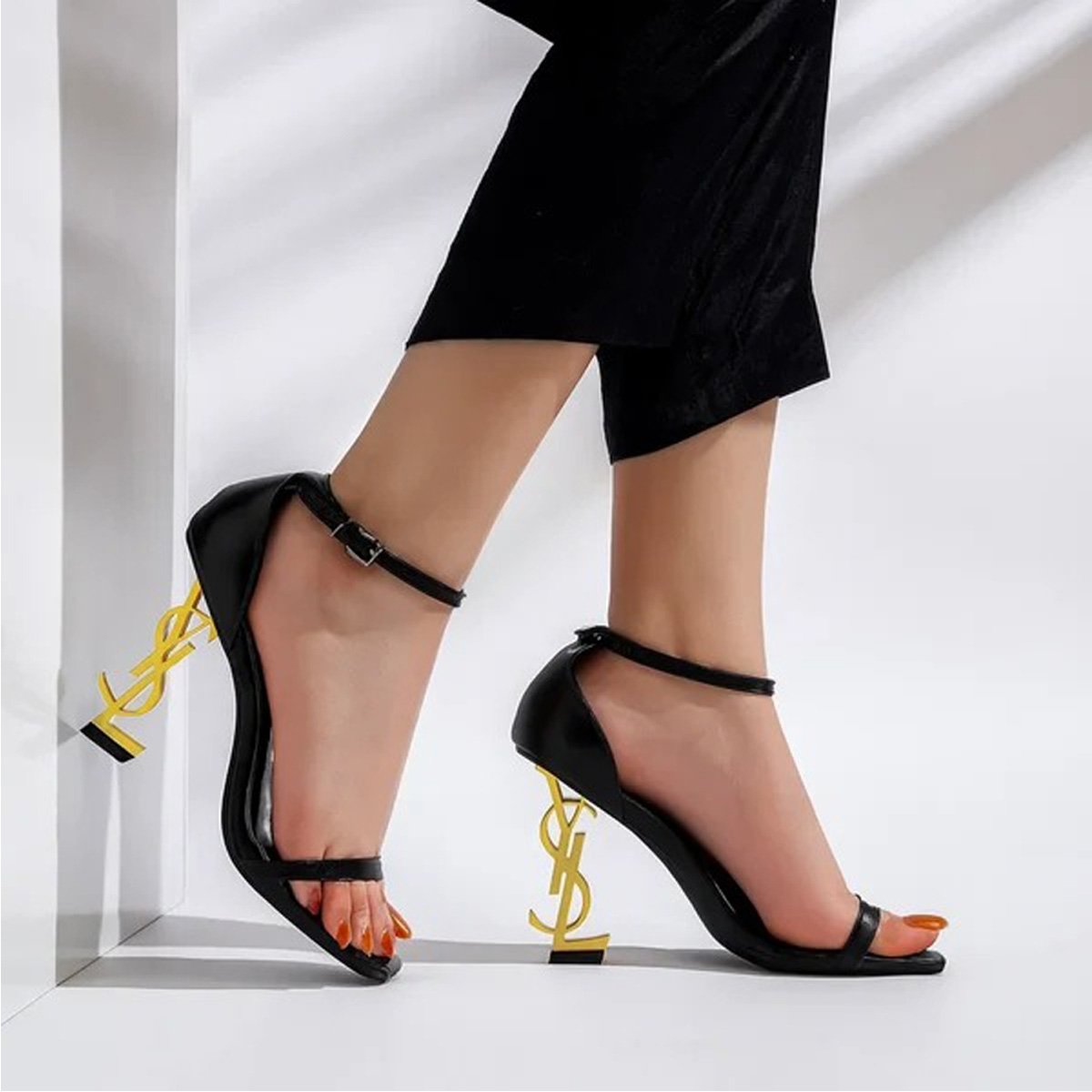 Yves Saint Laurent Opyum Patent Leather Heeled Sandals – Black / Gold - Image 2