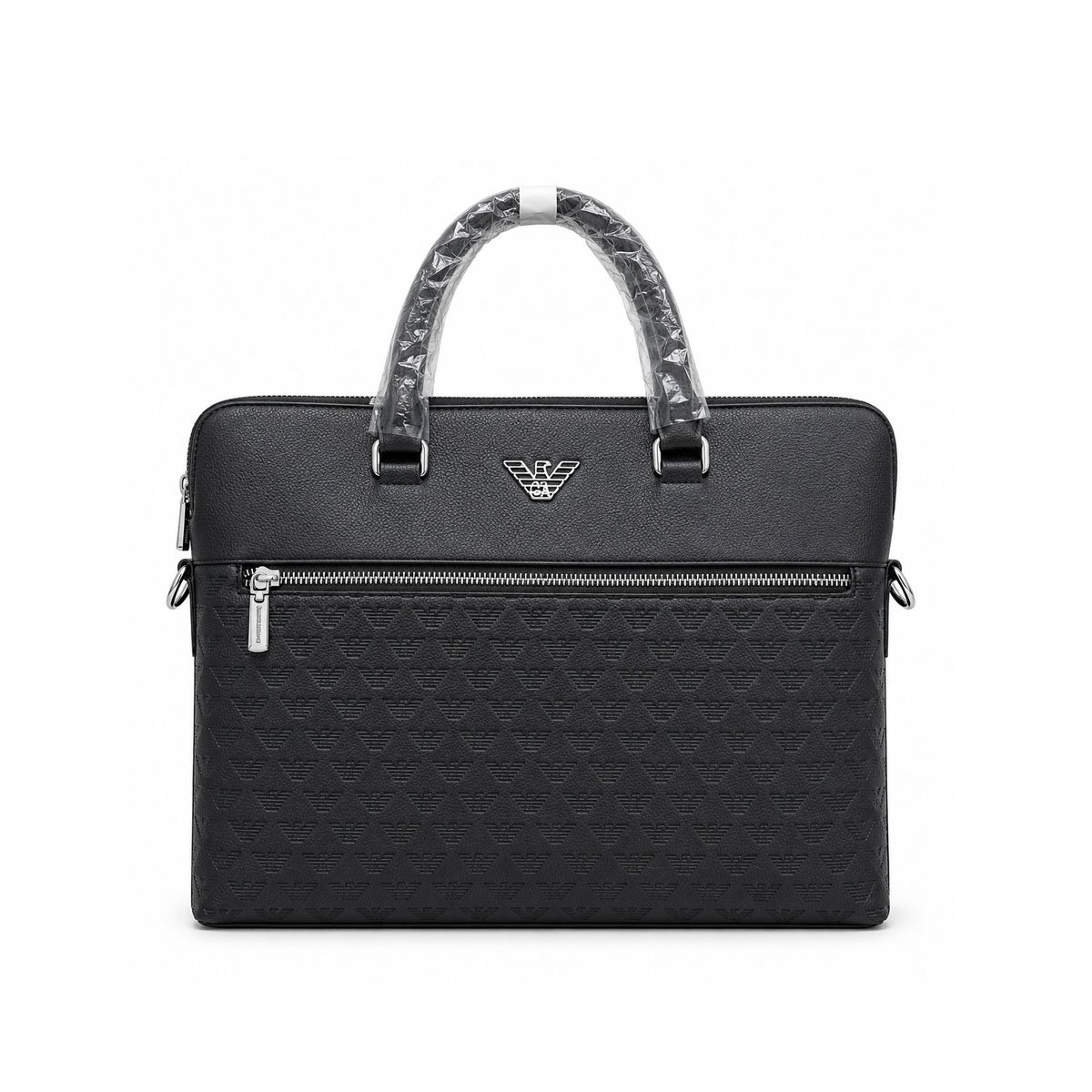 Emporio Armani Embossed Logo Leather Laptop Briefcase