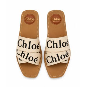 Chloé Woody Flat Canvas Slides – Beige / White - 38/8