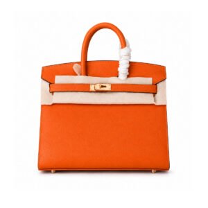 Luxury Structured Orange Top Handle Handbag