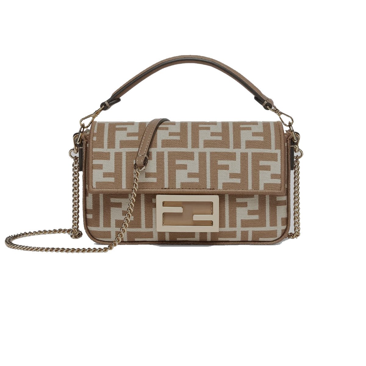 FENDI Baguette FF Monogram Shoulder Bag – Beige & Brown