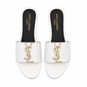 Saint Laurent Textured Leather YSL Flat Slides - 41/11