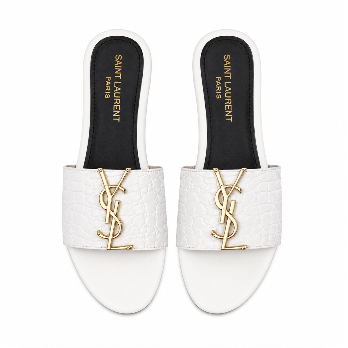 Saint Laurent Textured Leather YSL Flat Slides