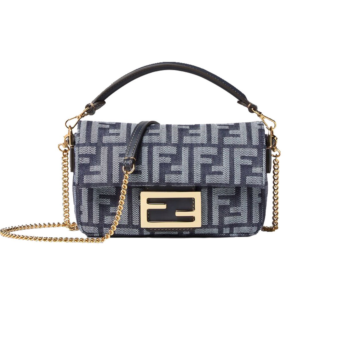 FENDI Baguette FF Monogram Shoulder Bag – Blue Denim