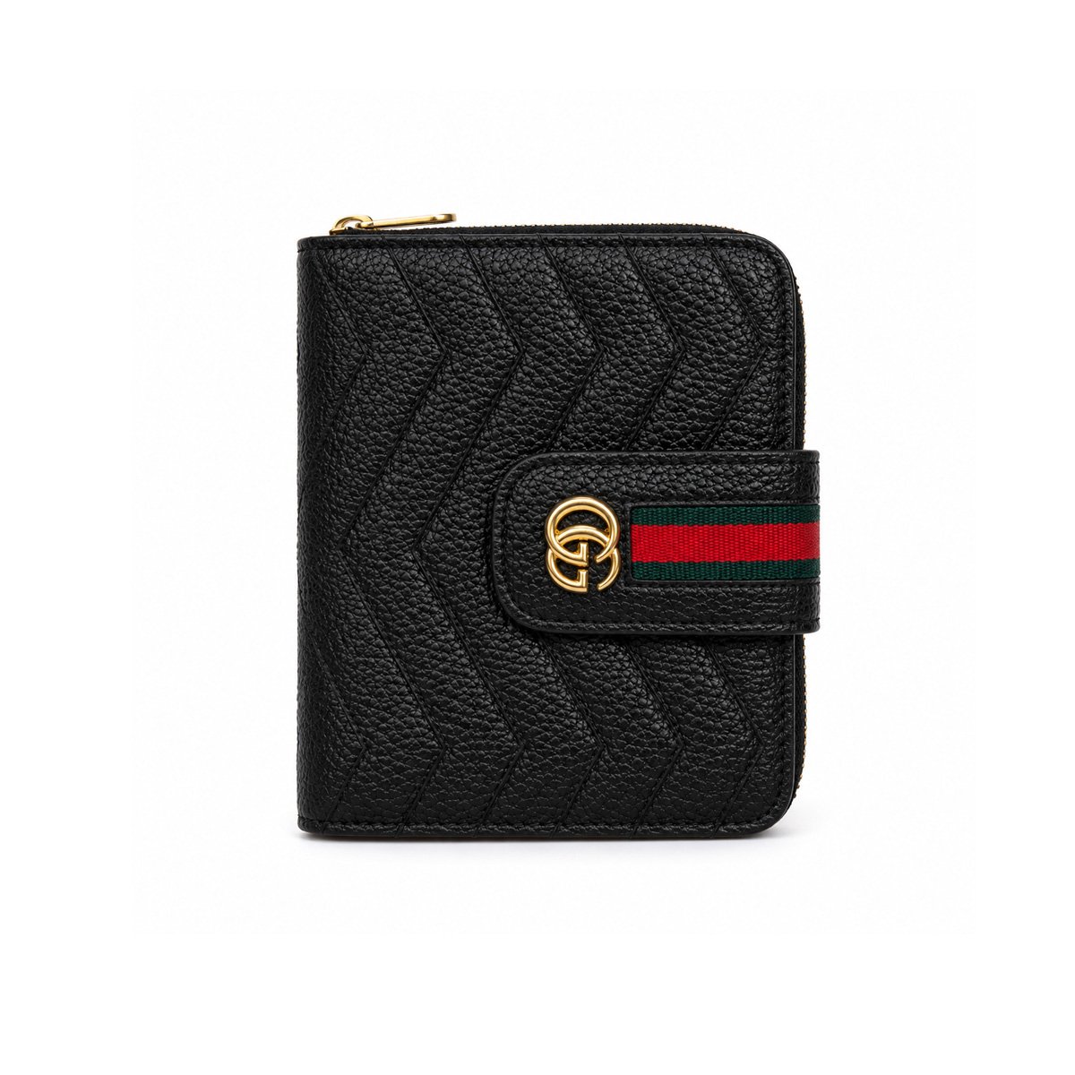 Gucci Black Wallet with GG Logo and Web Stripe