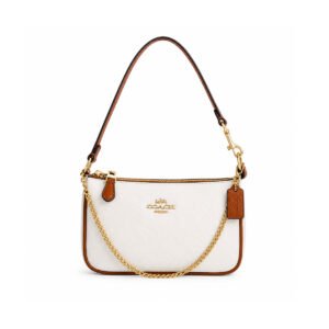 Coach White & Brown Shoulder Bag with Gold Chain