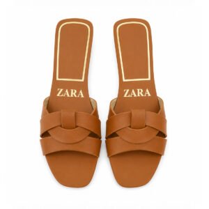 ZARA Interlocking Cutout Strap Flat Slide Sandals – Tan - 39/9