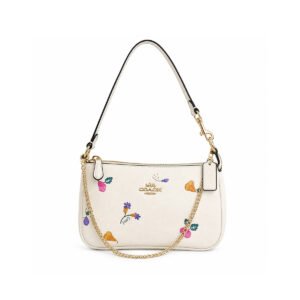 Coach Floral White Shoulder Bag with Gold Chain