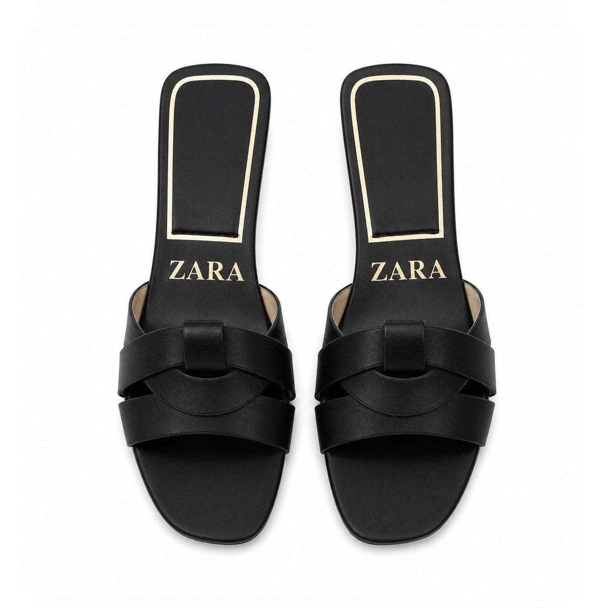 ZARA Interlocking Cutout Strap Flat Slide Sandals – Black