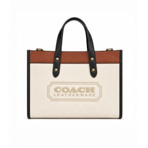 Coach Field Tote 30 Cream Brown Black Leather Bag