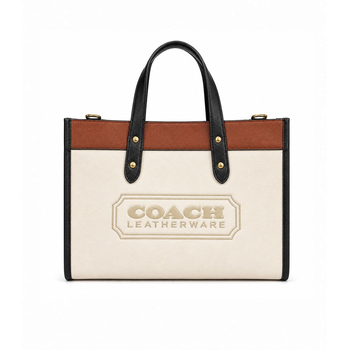 Coach Field Tote 30 Cream Brown Black Leather Bag