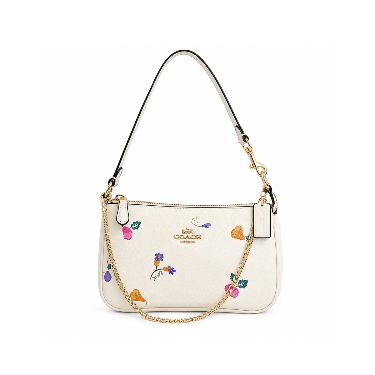 Coach Floral White Shoulder Bag with Gold Chain