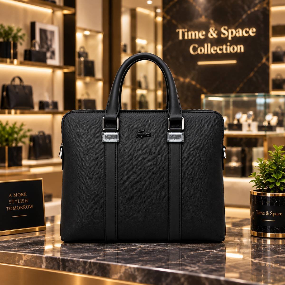 Lacoste Vertical Strap Textured Leather Laptop Briefcase - Image 2