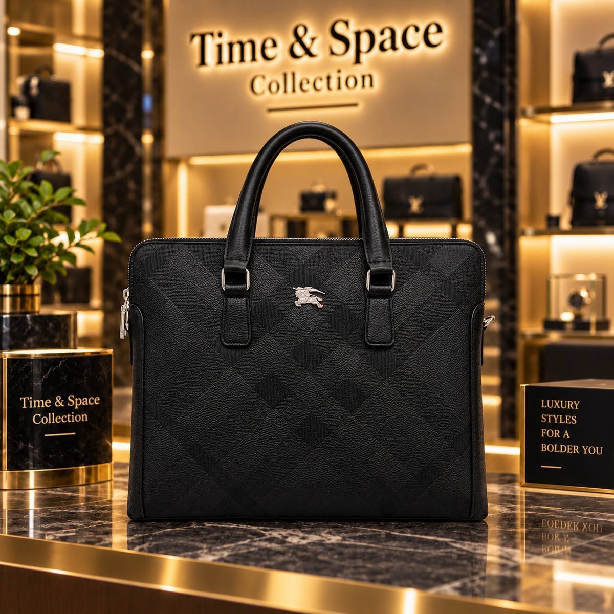 Burberry Check Embossed Leather Laptop Briefcase - Image 2
