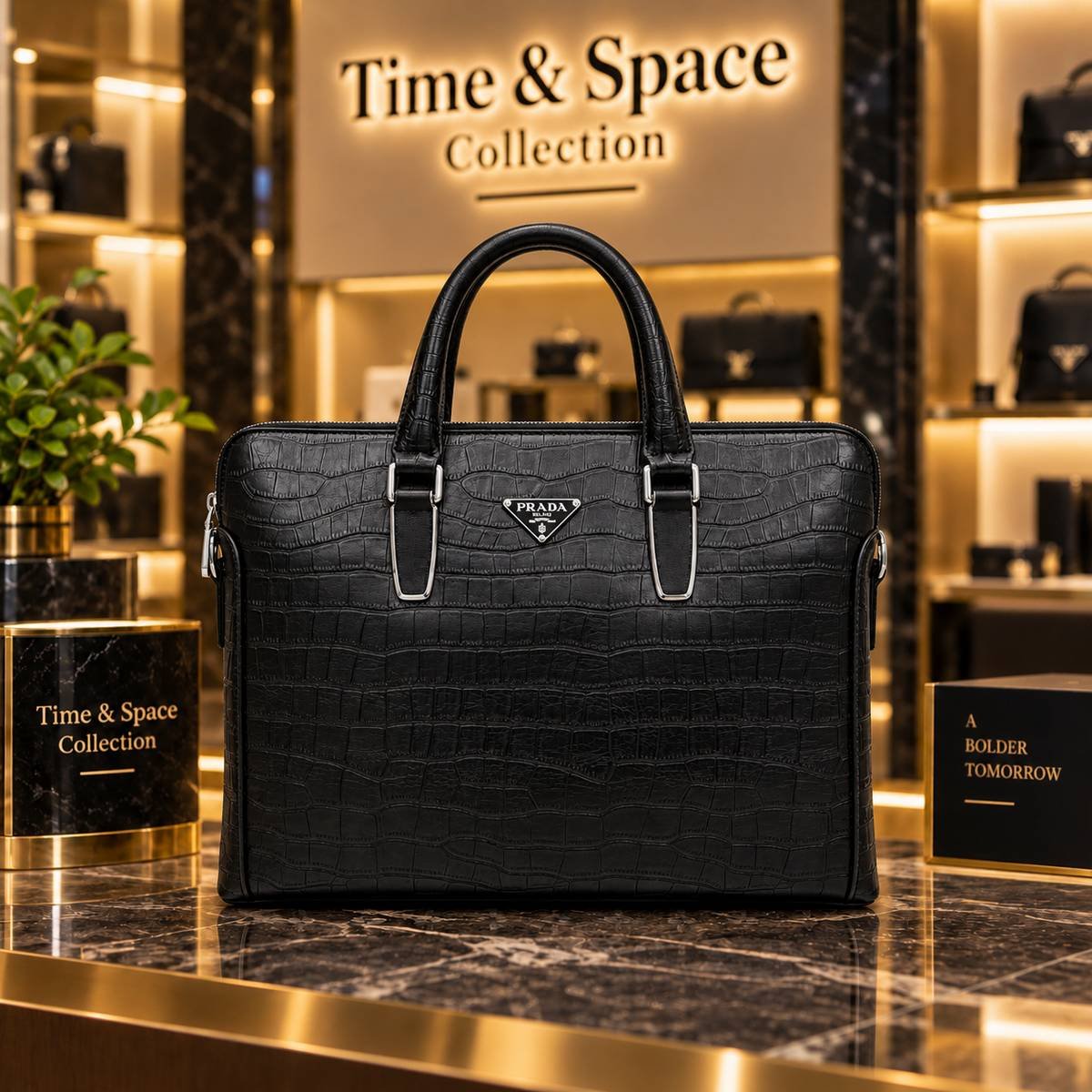 Prada Crocodile Embossed Leather Laptop Briefcase - Image 2