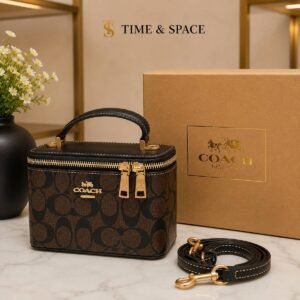 Coach Signature Vanity Case Bag – Brown with Top Handle & Shoulder Strap - Dark Brown