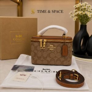 Coach Signature Vanity Case Bag – Brown with Top Handle & Shoulder Strap - Brown