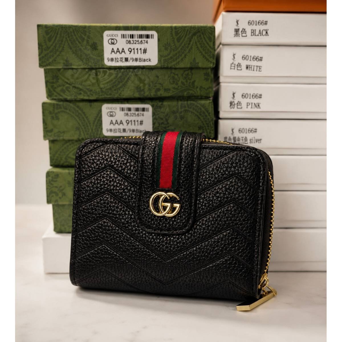 Gucci GG Marmont Wallet – Black with Web Stripe - Image 2