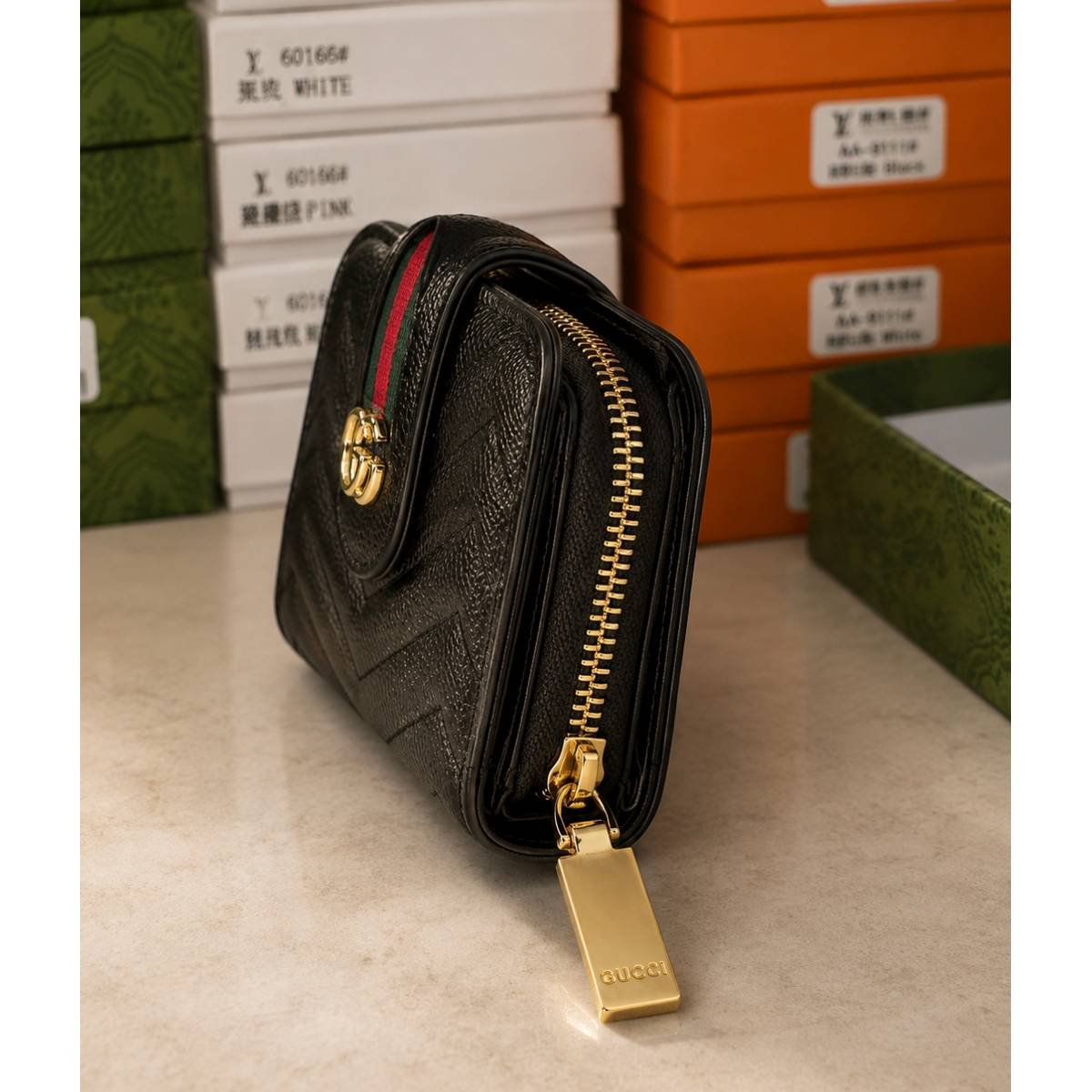 Gucci GG Marmont Wallet – Black with Web Stripe - Image 4
