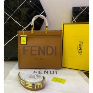 FENDI Sunshine Roma Leather Shopper Tote Bag - Brown