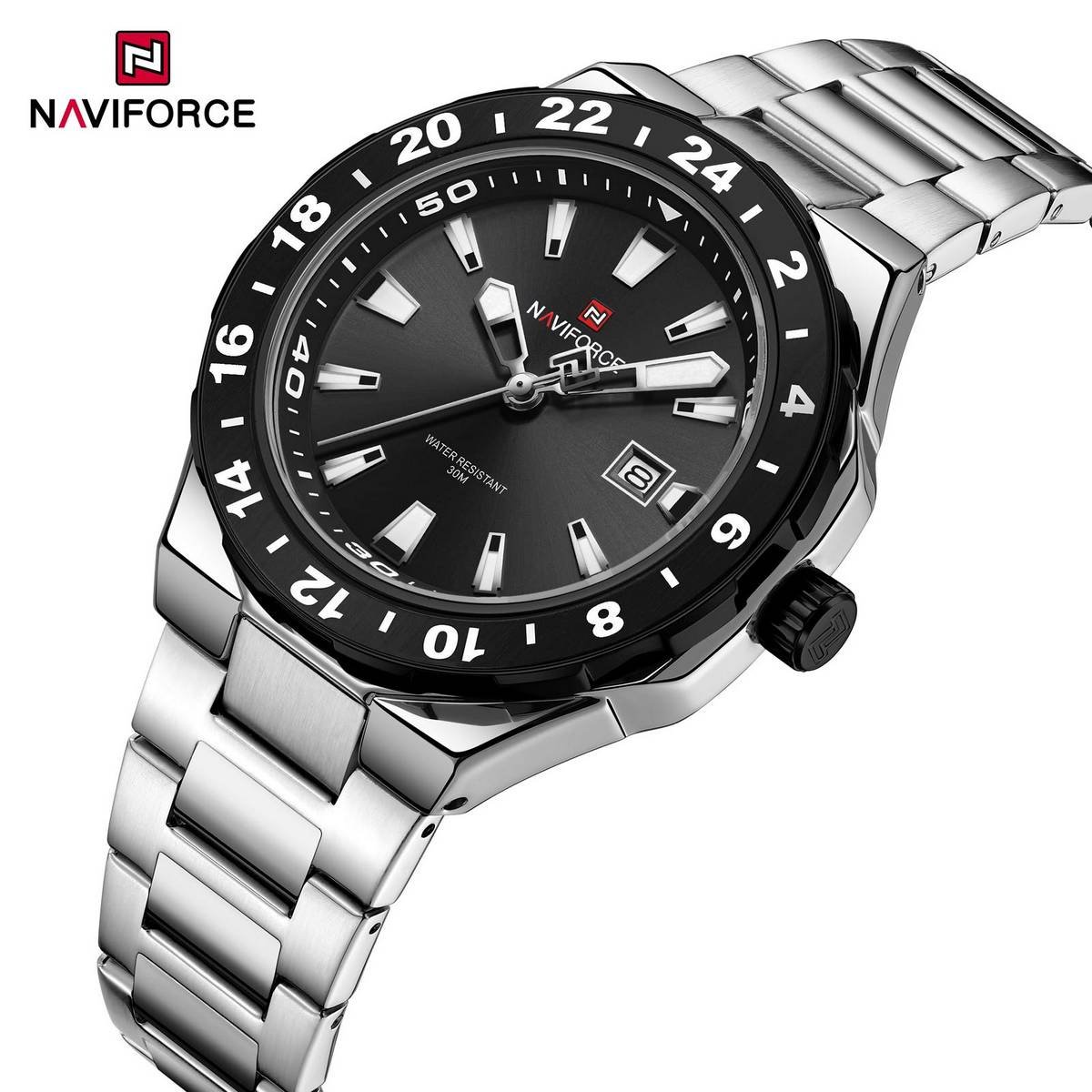 Naviforce Dual-Time GMT Style Stainless Steel Quartz Men's Watch - Image 2