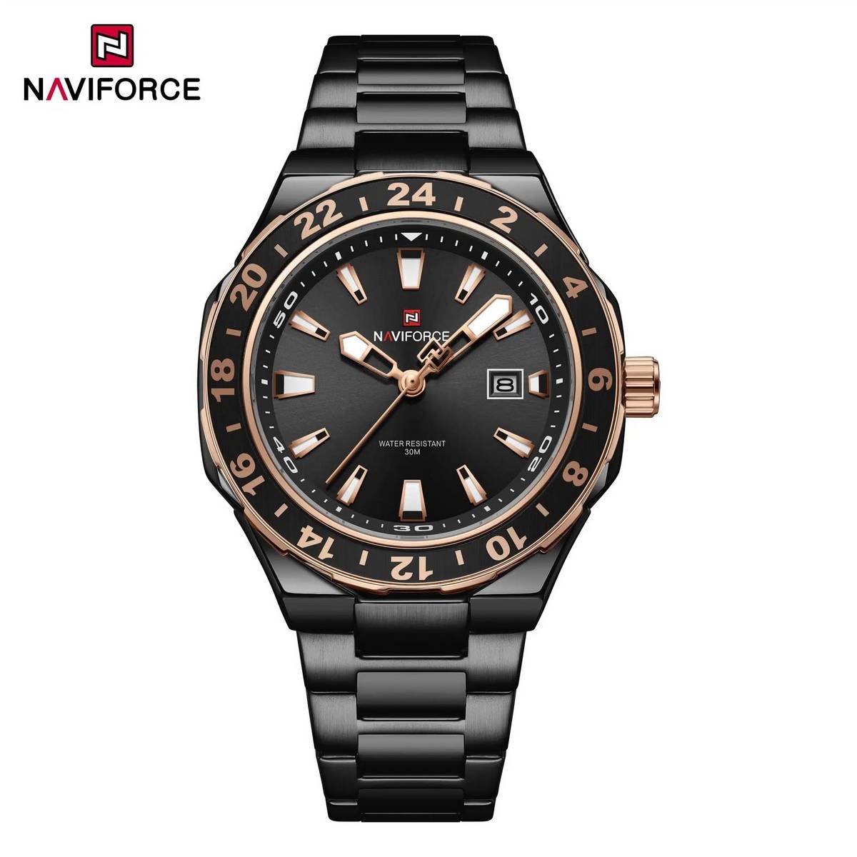 Naviforce Dual-Time GMT Style Stainless Steel Quartz Men's Watch - Image 5