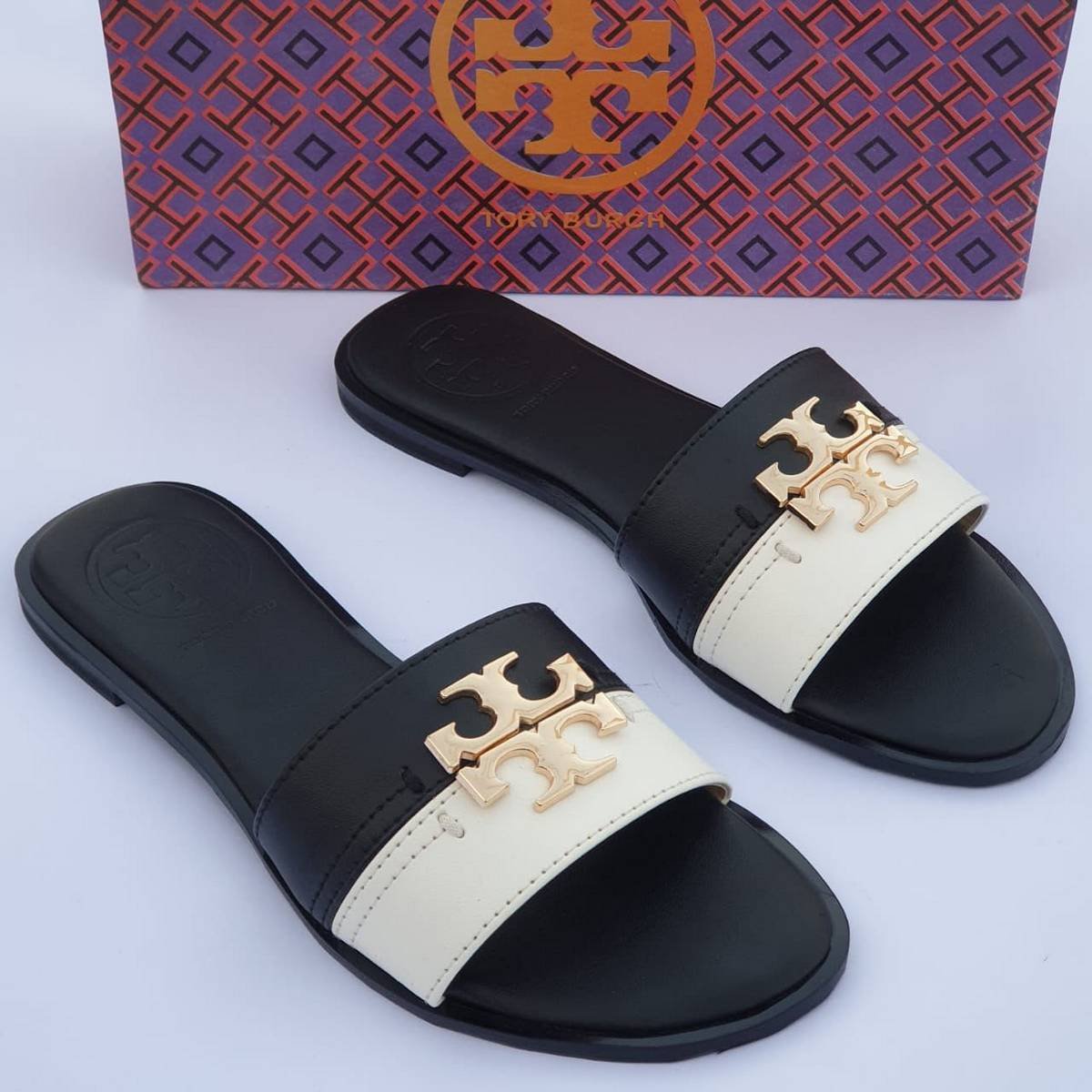 Tory Burch Leather Double T Flat Slides - Image 2