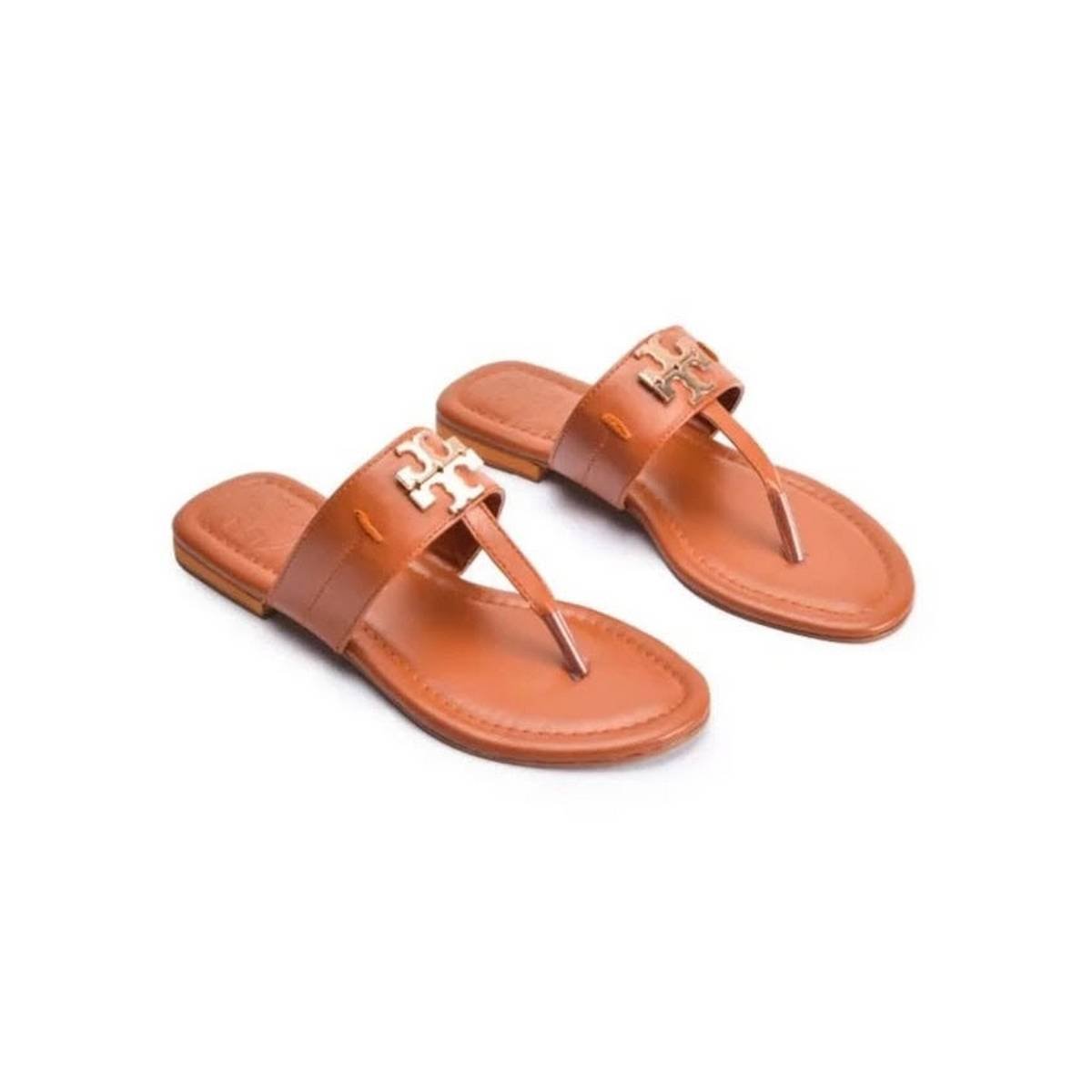 Tory Burch Tan Leather Double T Thong Sandals - Image 5