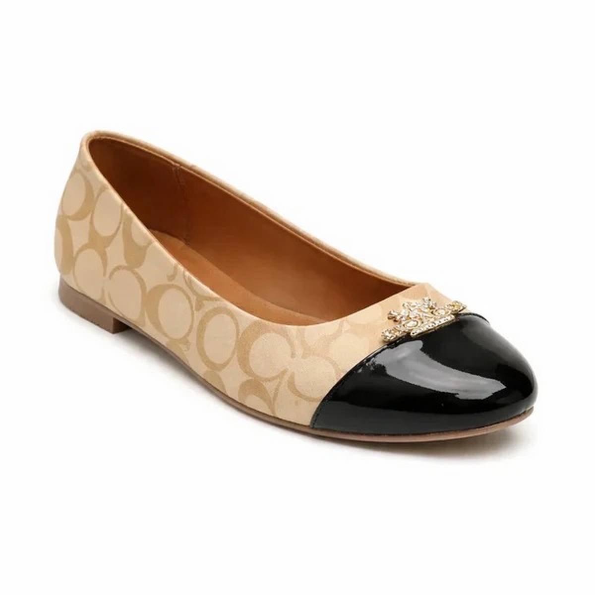 Coach Signature Canvas Cap-Toe Ballet Flats – Tan / Black - Image 2