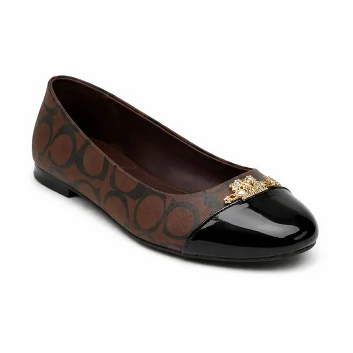 Coach Signature Canvas Cap-Toe Ballet Flats – Dark Brown / Black - Image 3