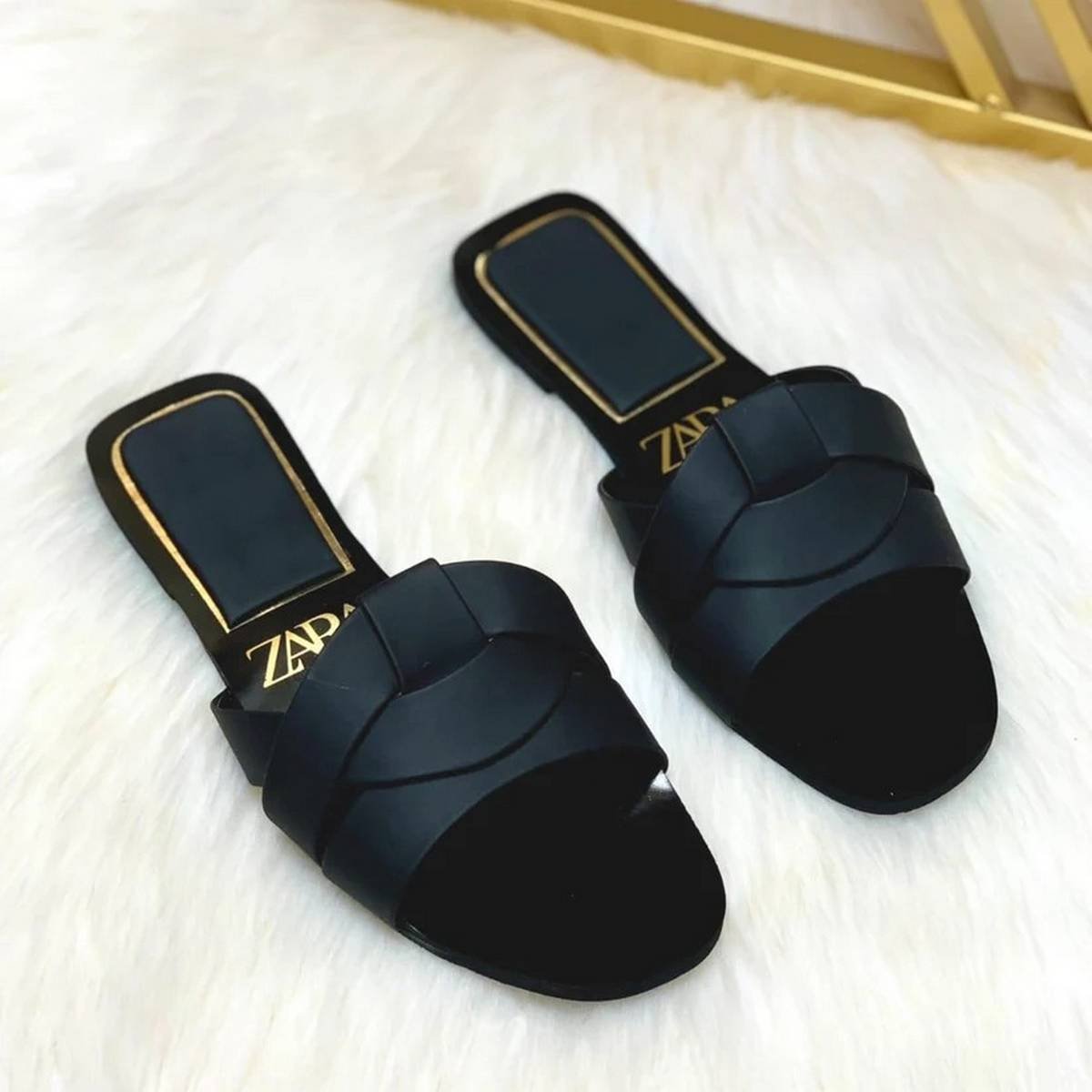 ZARA Interlocking Cutout Strap Flat Slide Sandals – Black - Image 2