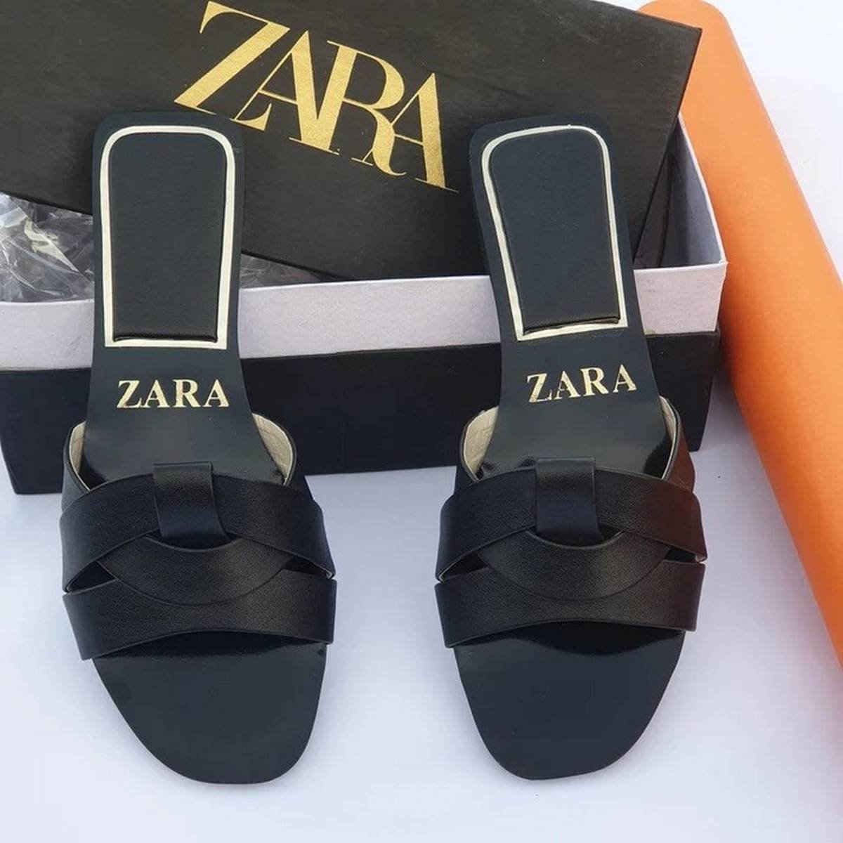 ZARA Interlocking Cutout Strap Flat Slide Sandals – Black - Image 3