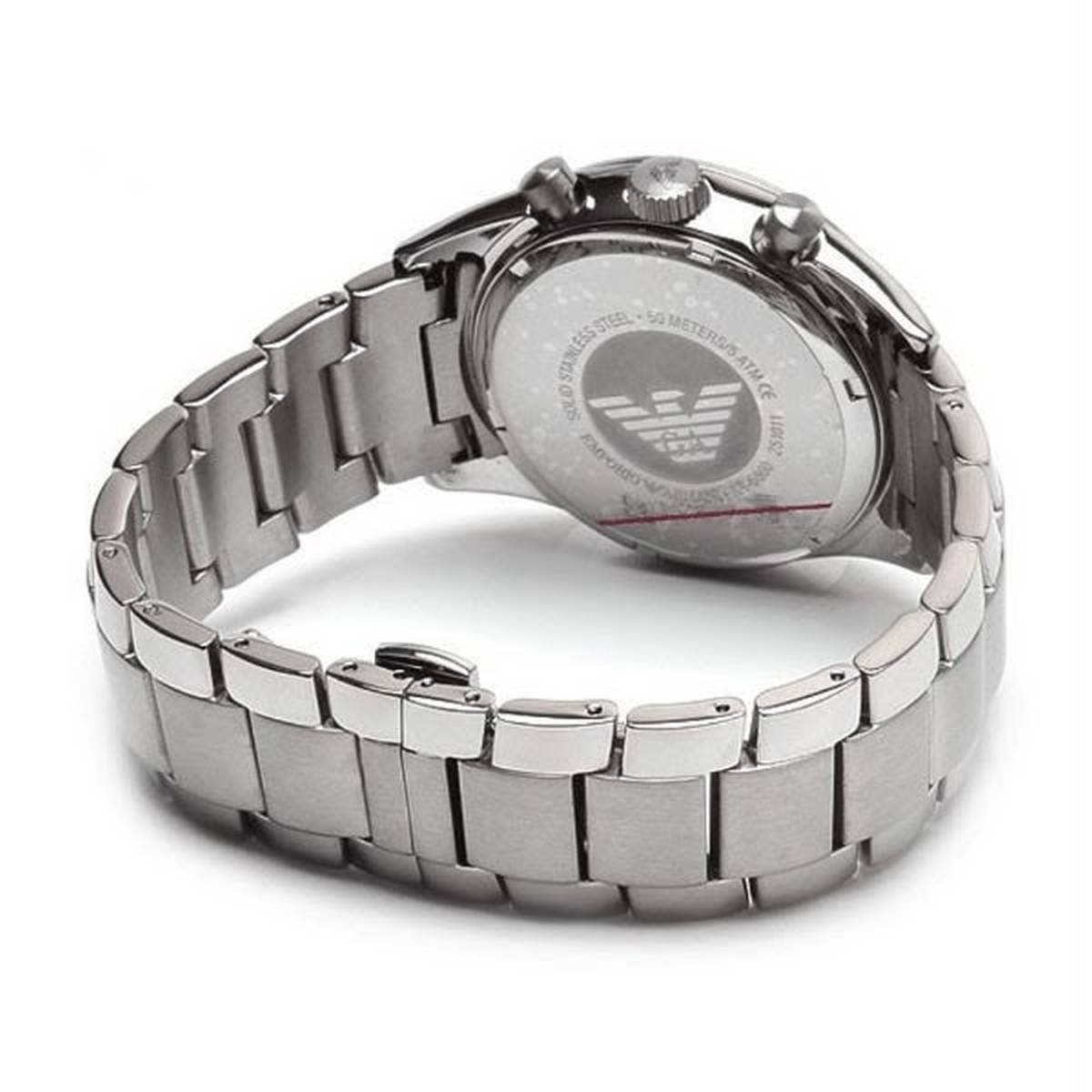 Emporio Armani Men's Chronograph Watch – Silver Stainless Steel & Blue Dial - Image 2