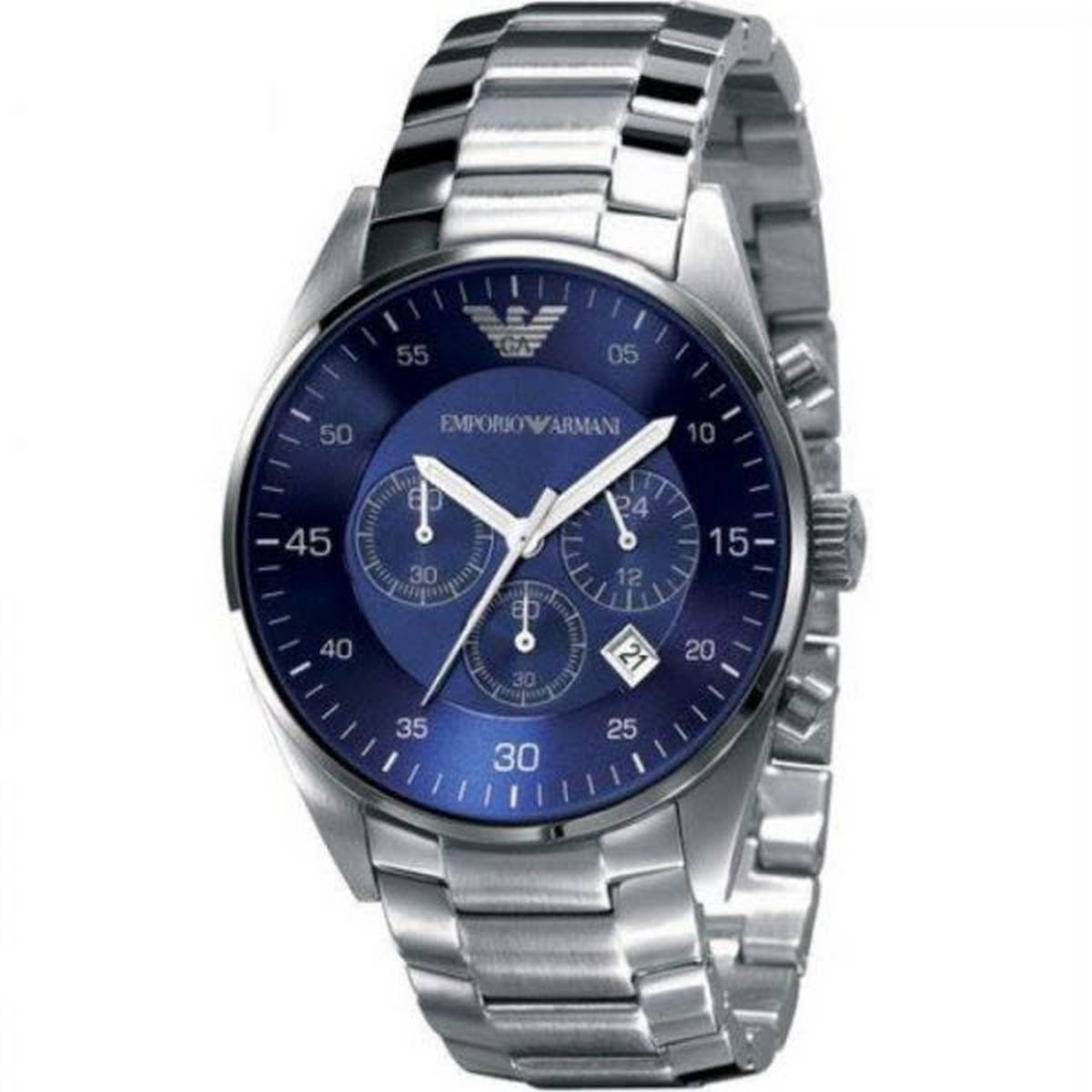 Emporio Armani Men's Chronograph Watch – Silver Stainless Steel & Blue Dial - Image 4