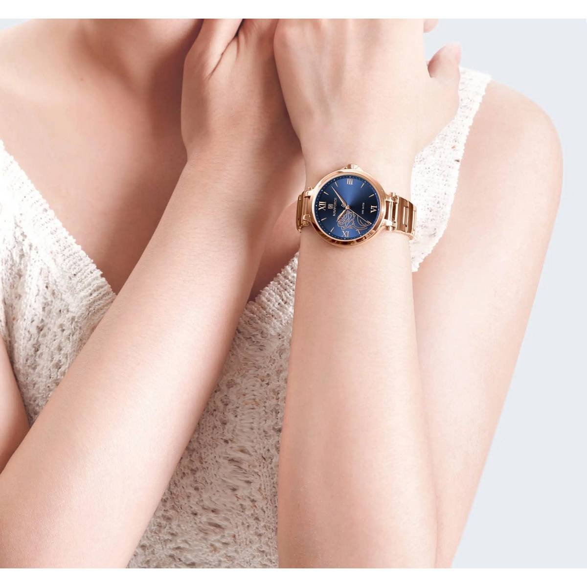 NAVIFORCE NF 5060 Floral Grace Ladies Watch – Rose Gold & Blue - Image 5