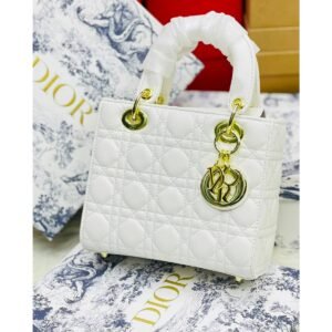 Dior Lady Style Quilted Handbag – Emerald Green, Black, White, Pink & Beige - White