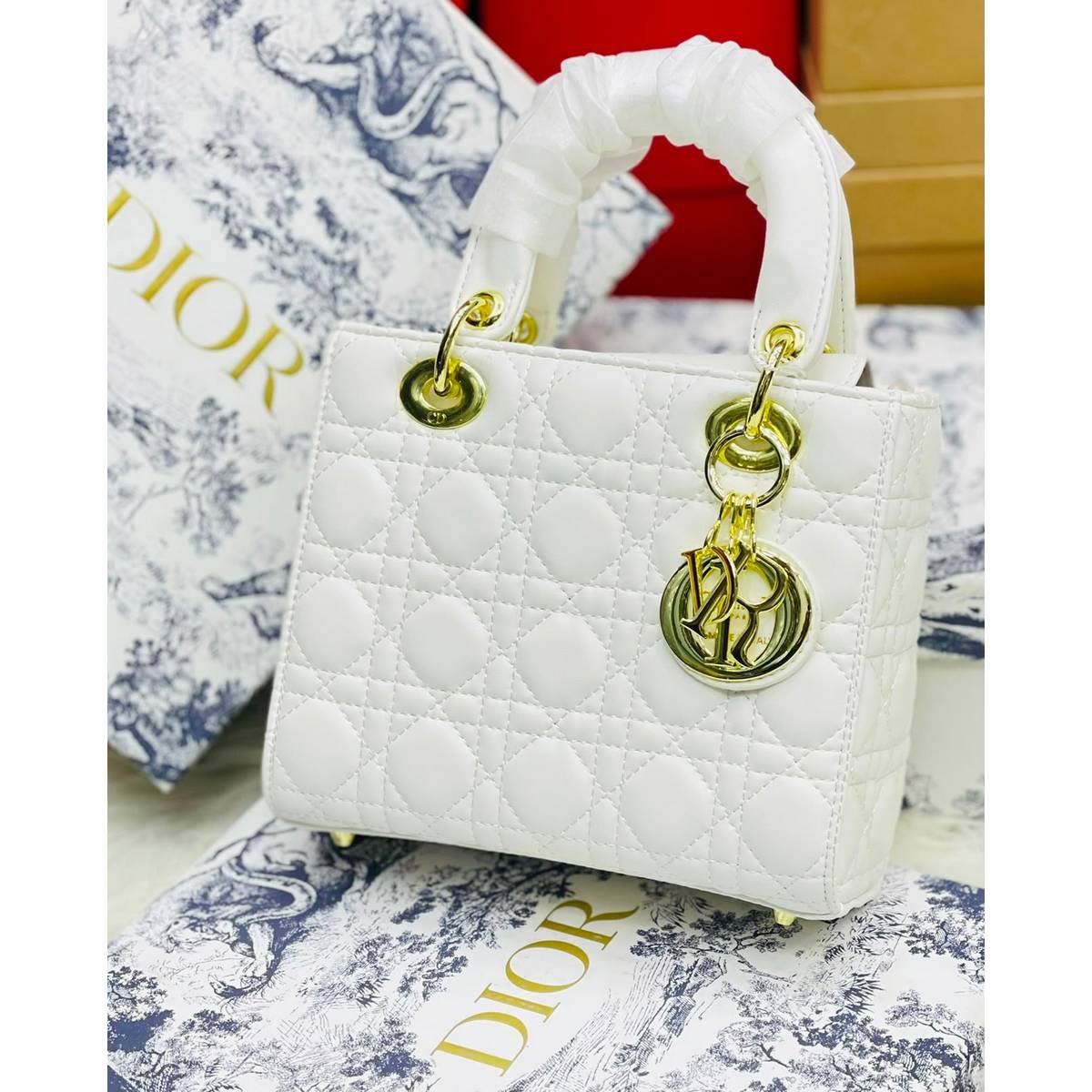 Dior Lady Style Quilted Handbag – Emerald Green, Black, White, Pink & Beige - Image 3