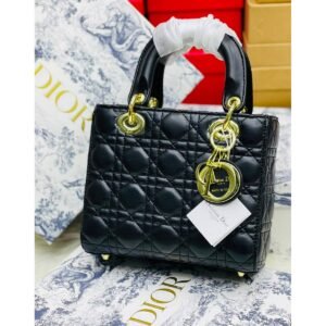 Dior Lady Style Quilted Handbag – Emerald Green, Black, White, Pink & Beige - Black