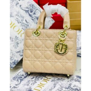 Dior Lady Style Quilted Handbag – Emerald Green, Black, White, Pink & Beige - Caramel