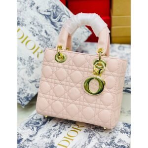 Dior Lady Style Quilted Handbag – Emerald Green, Black, White, Pink & Beige - Powder Pink