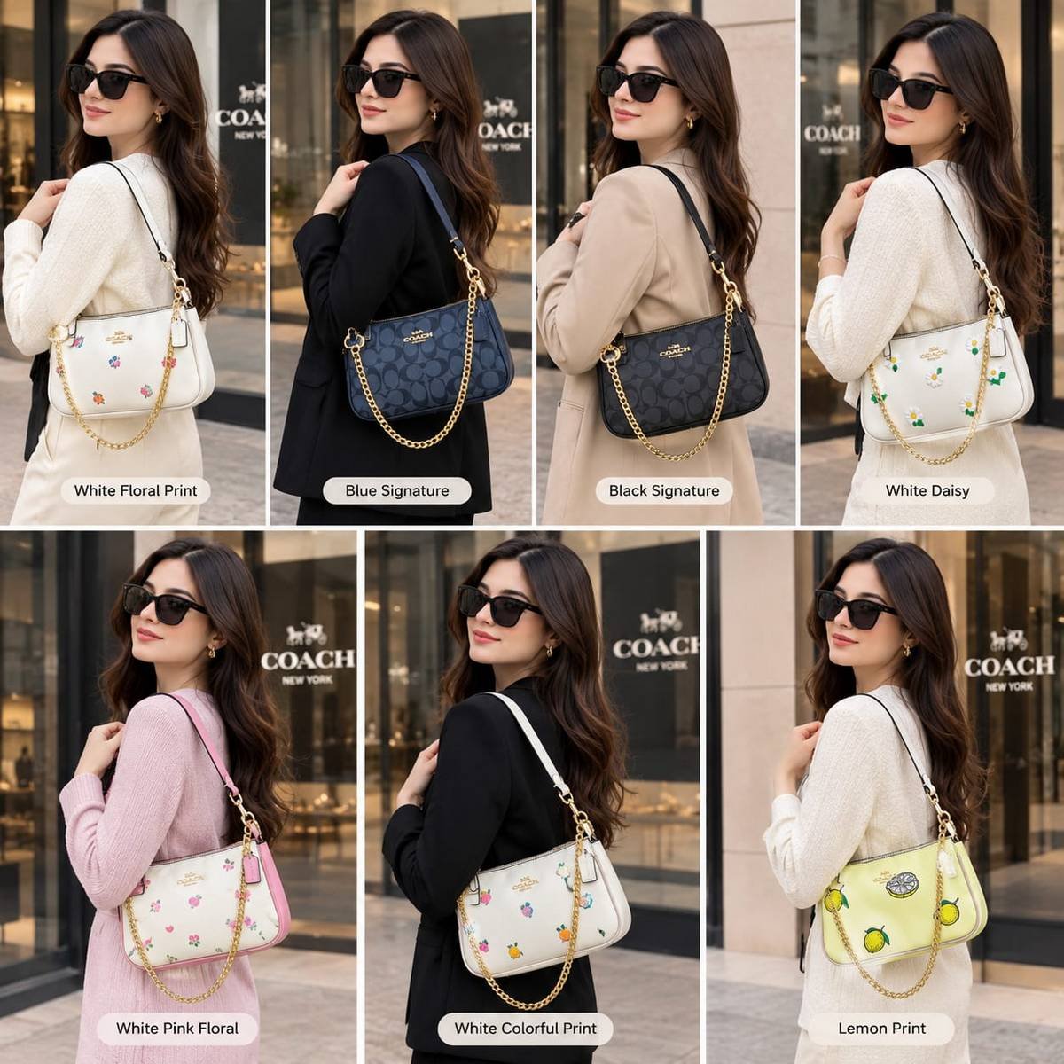 Coach Daisy Floral Shoulder Bag – White with Gold Chain - Image 3