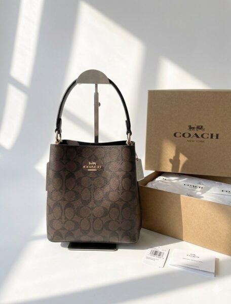 COACH Small Town Bucket Bag in Signature Canvas – Dark Brown Monogram - Image 2