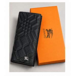 Burberry Embossed Leather Check Vertical Long Wallet for Men